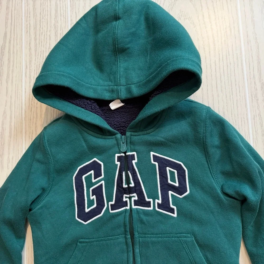 Baby Gap Boys Size 4 Years Green Sherpa Lined Zip Hoodie‎ EUC
